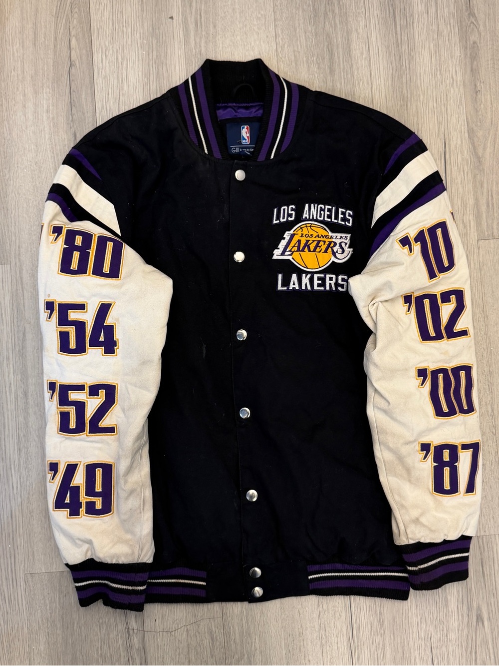 NBA Los Angeles Lakers Black, Cream & Purple Varsity Jacket